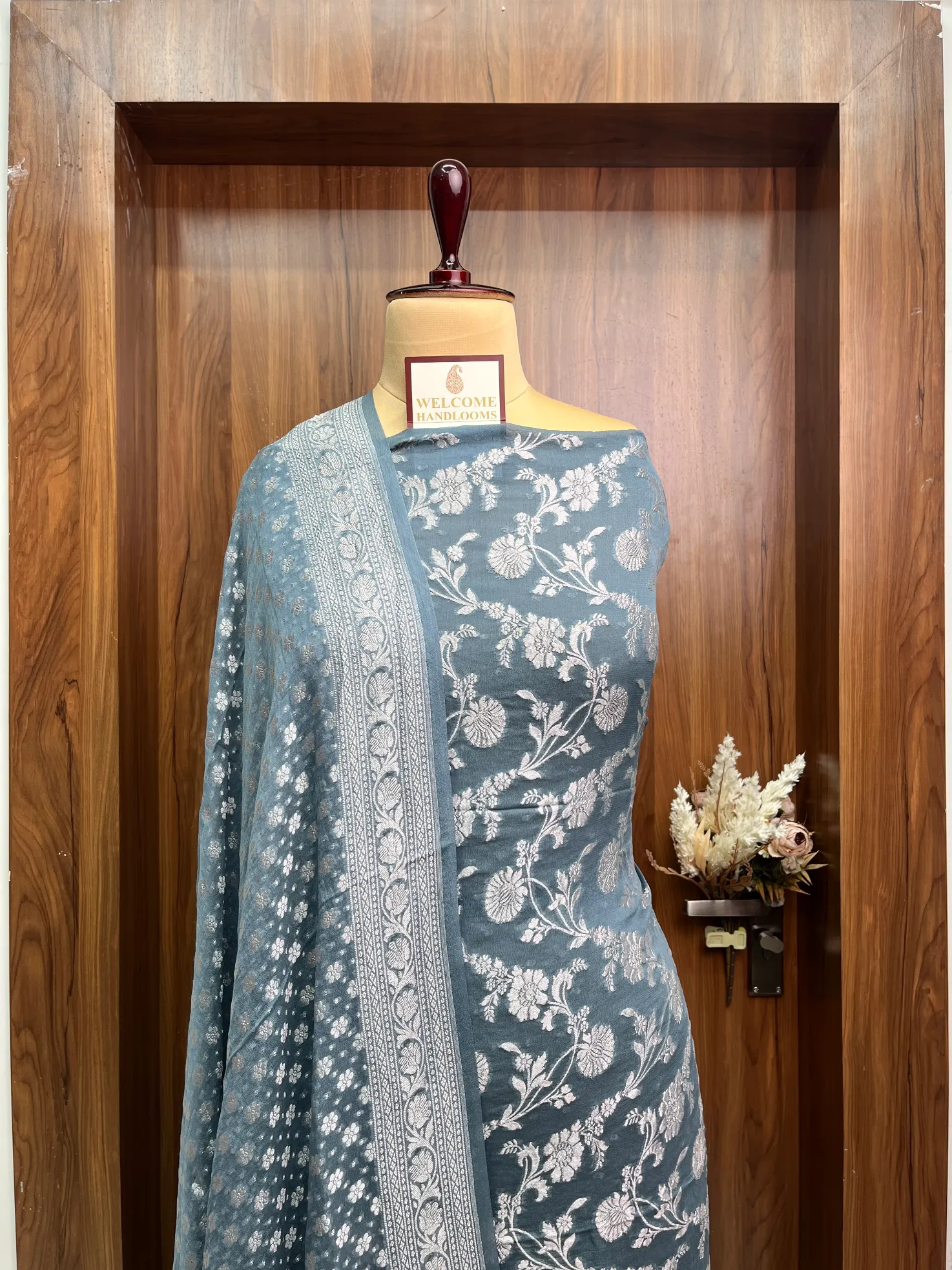 Grey Khaddi Georgette Banarasi Suit