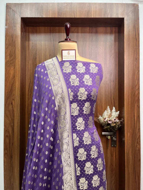 Lavendor Khaddi Georgette Banarasi Suit