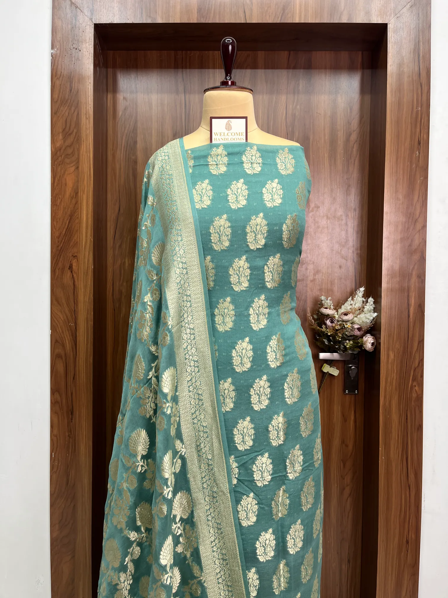Mint Green Khaddi Georgette Banarasi Suit