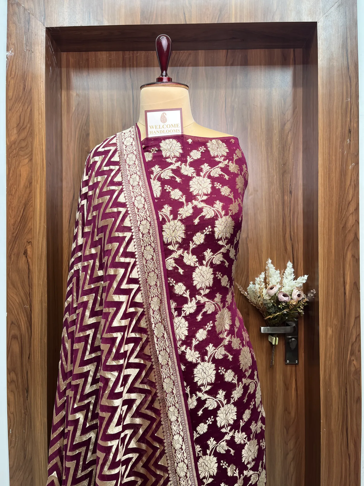 Maroon Khaddi Georgette Banarasi Suit
