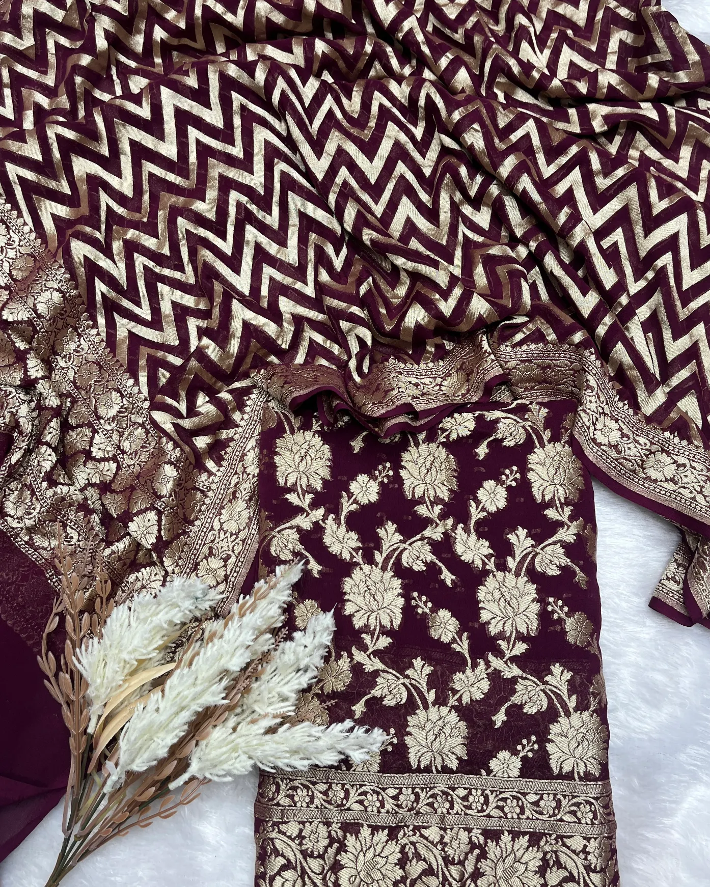 Maroon Khaddi Georgette Banarasi Suit - Image 2