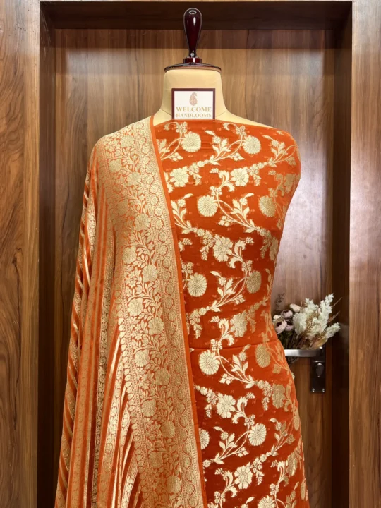 Orange Khaddi Georgette Banarasi Suit