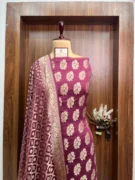 Wine Khaddi Georgette Banarasi Suit