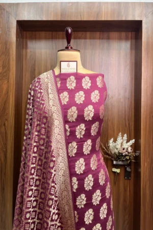 Wine Khaddi Georgette Banarasi Suit