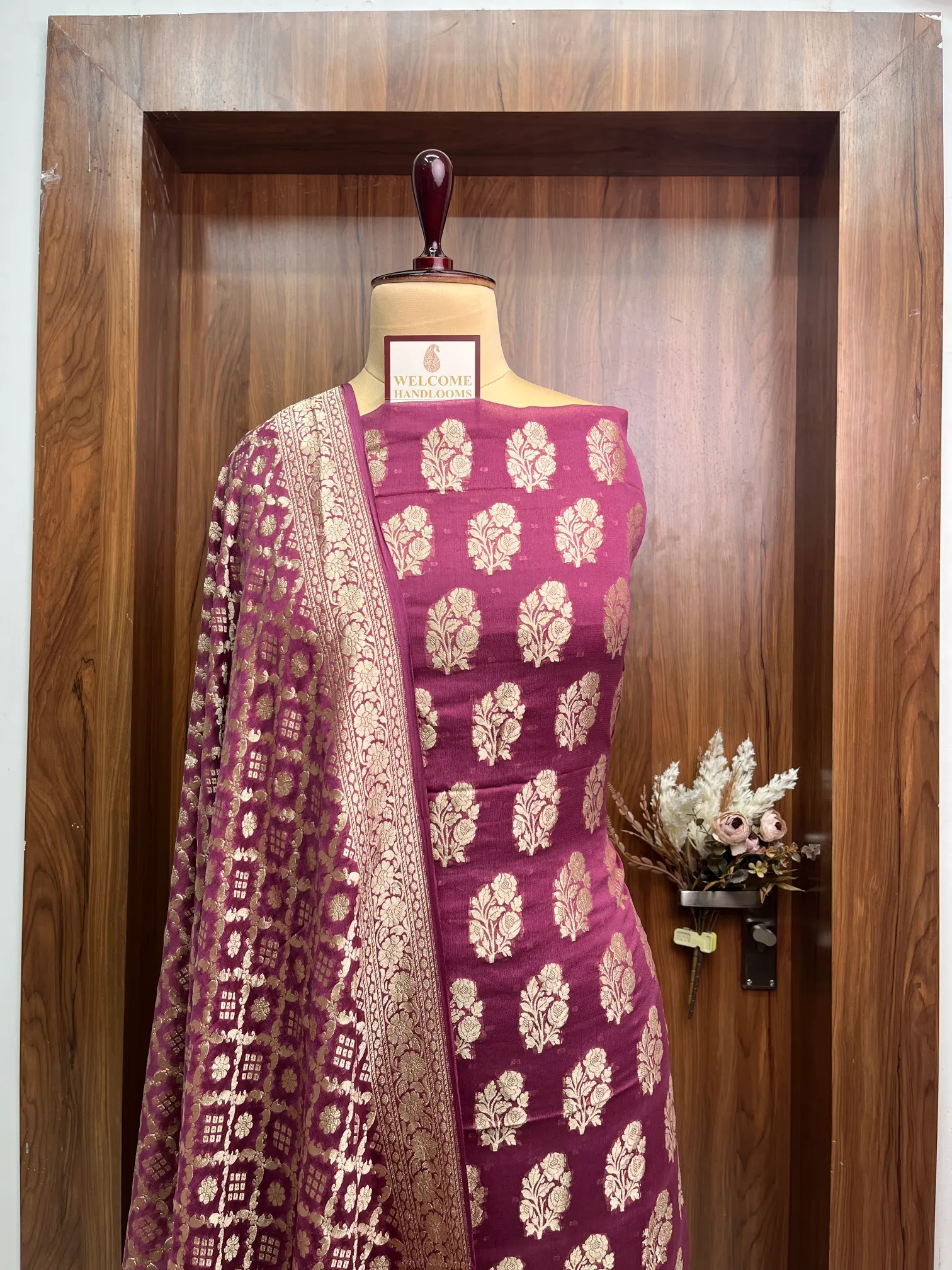 Wine Khaddi Georgette Banarasi Suit
