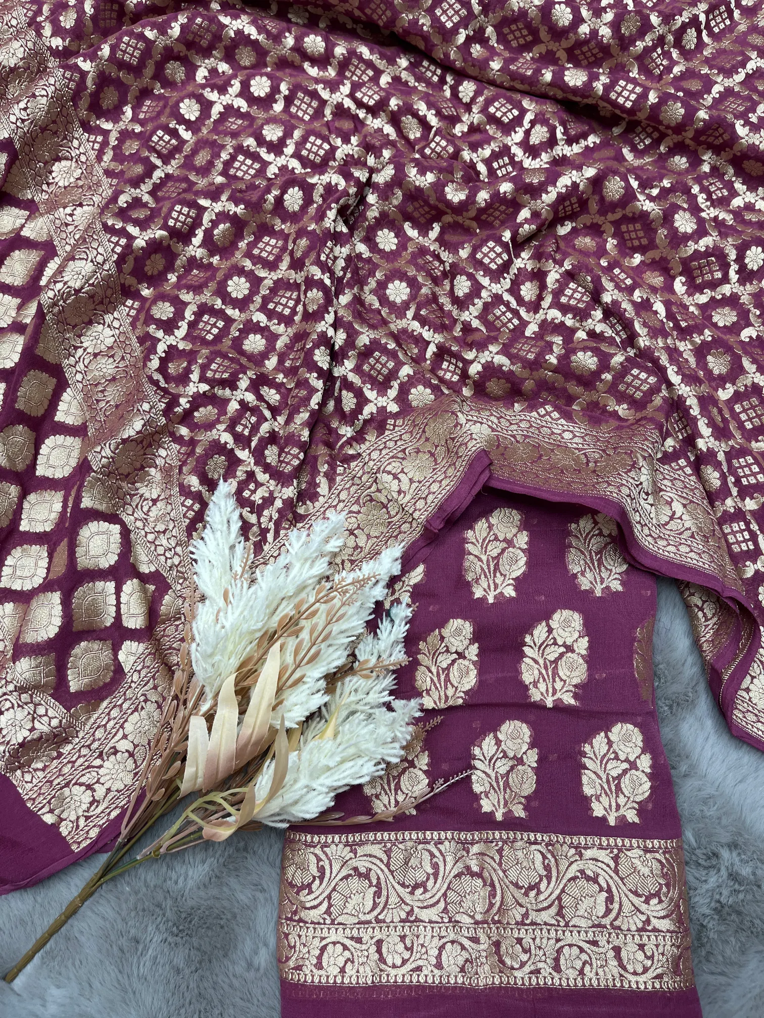 Wine Khaddi Georgette Banarasi Suit - Image 2