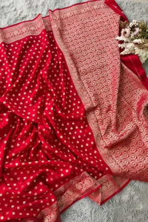 Red Taj Buti Munga Silk Saree