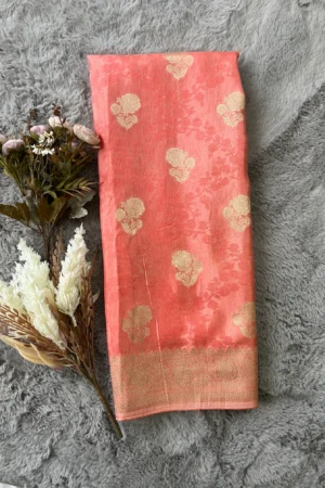 Peach Tanchui Buti Munga Silk Saree