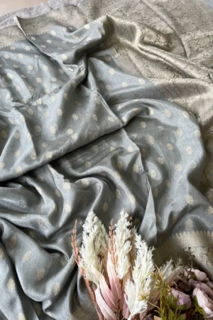 Grey Banarasi Buti Munga Silk Saree