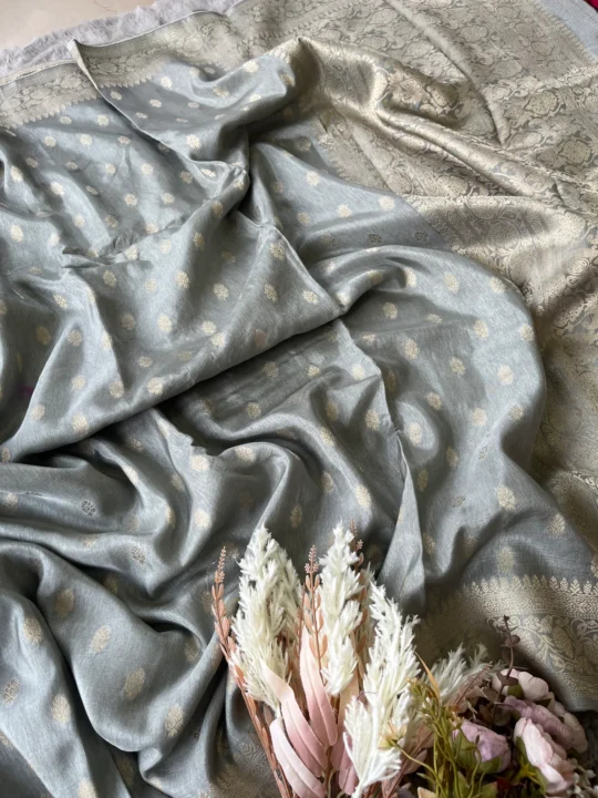 Grey Banarasi Buti Munga Silk Saree