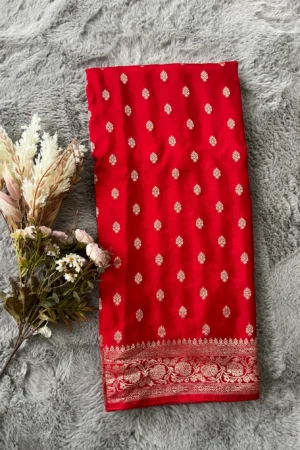 Red Banarasi Buti Munga Silk Saree