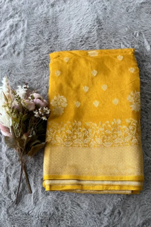 Mustard Mashroom Buti Munga Silk Saree