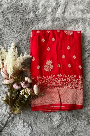 Red Mashroom Buti Munga Silk Saree