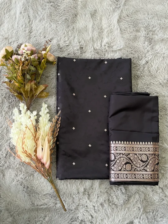Black Tanchui Buti Mashru Katan Banarasi Saree
