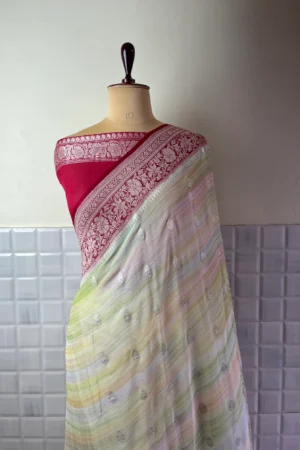 White Rangkat Khaddi Chiffon Banarasi Saree