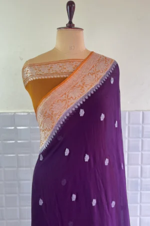 Purple Khaddi Chiffon Banarasi Saree