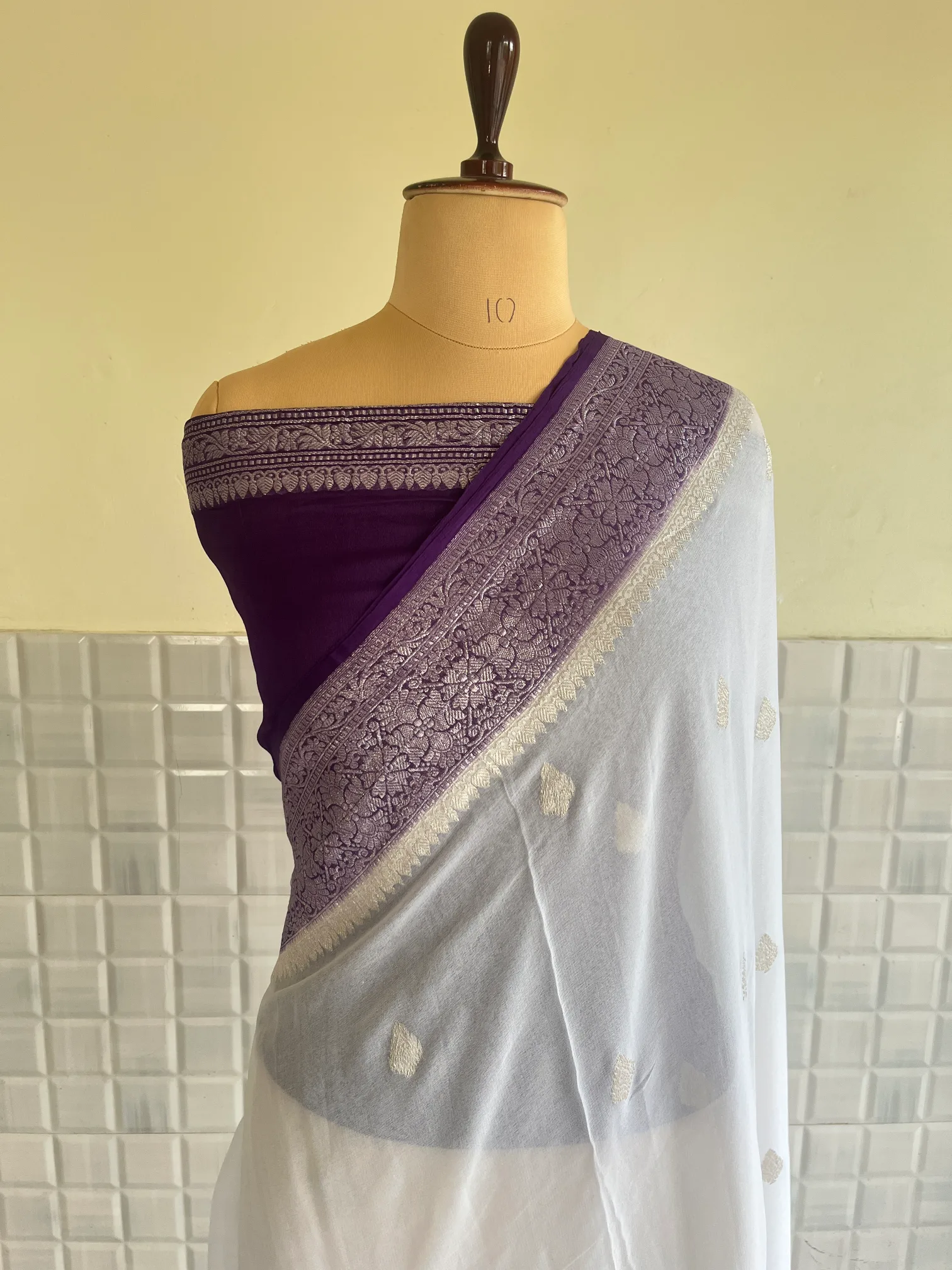 White Khaddi Chiffon Banarasi Saree