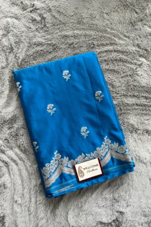 Blue Mashru Katan Banarasi Saree