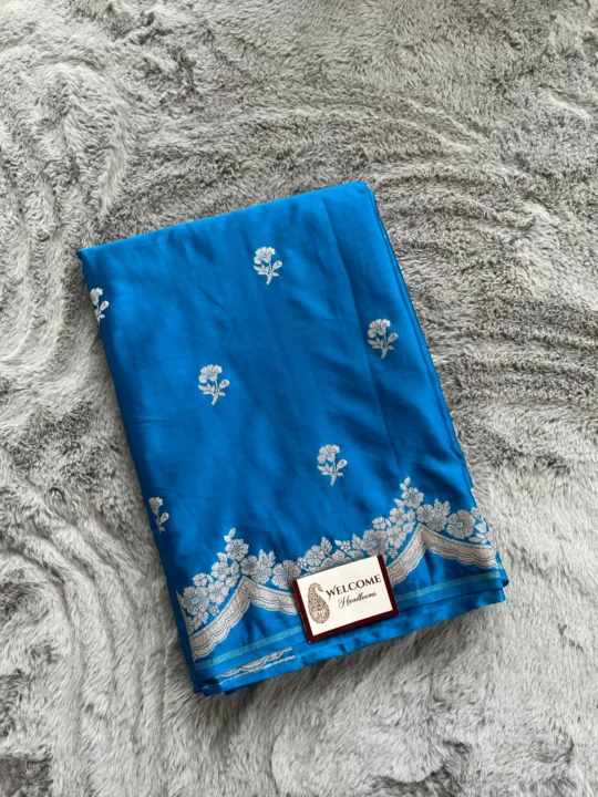 Blue Mashru Katan Banarasi Saree