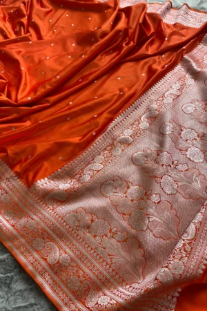 Orange Mashru Katan Banarasi Saree