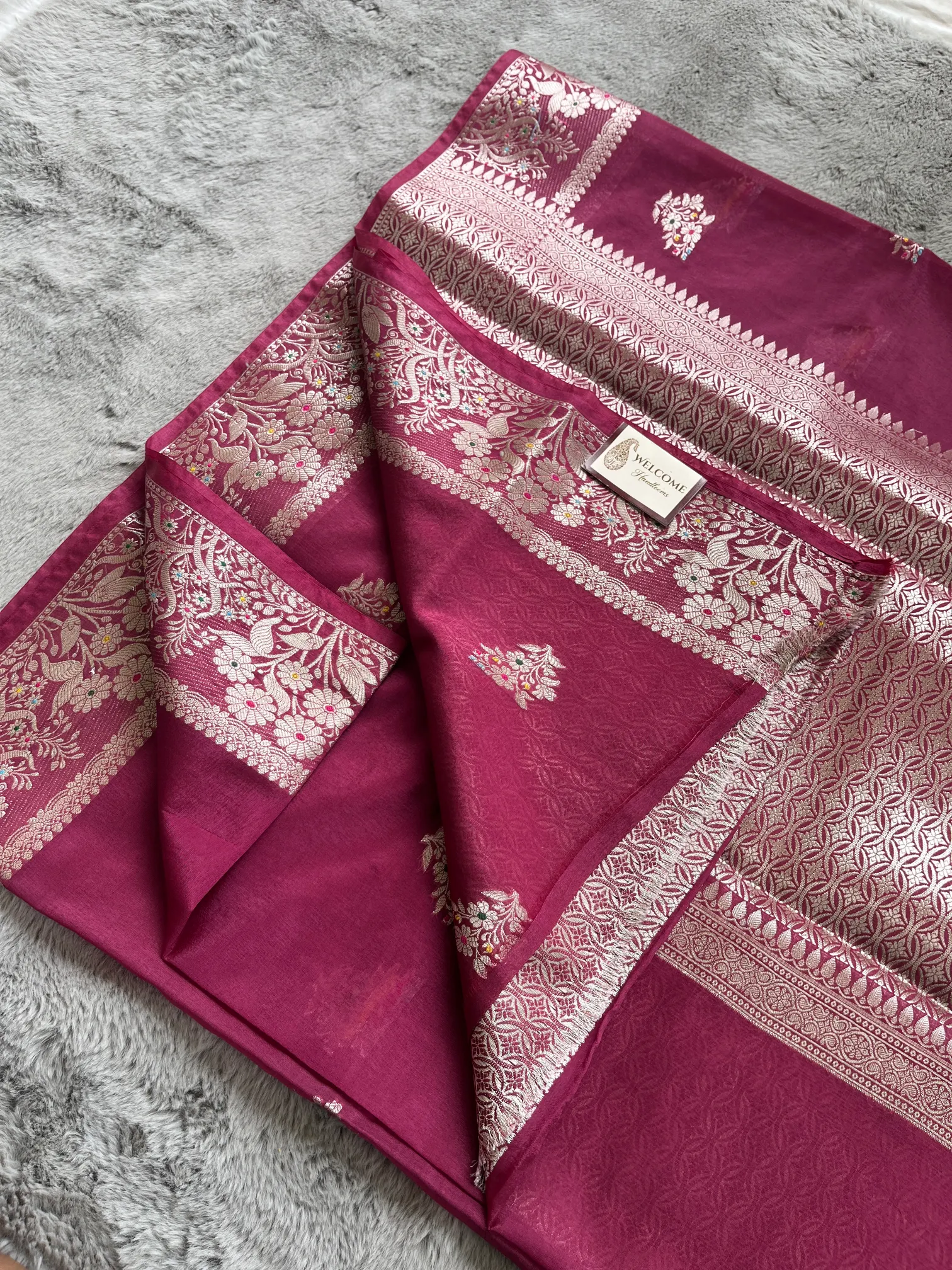 Cherry Minakari Viscose Silk Banarasi Saree - Image 2