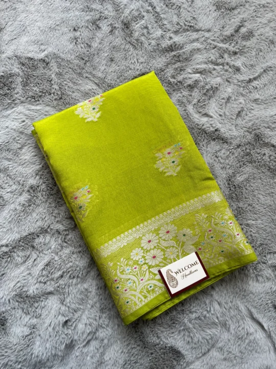 Pista Minakari Viscose Silk Banarasi Saree
