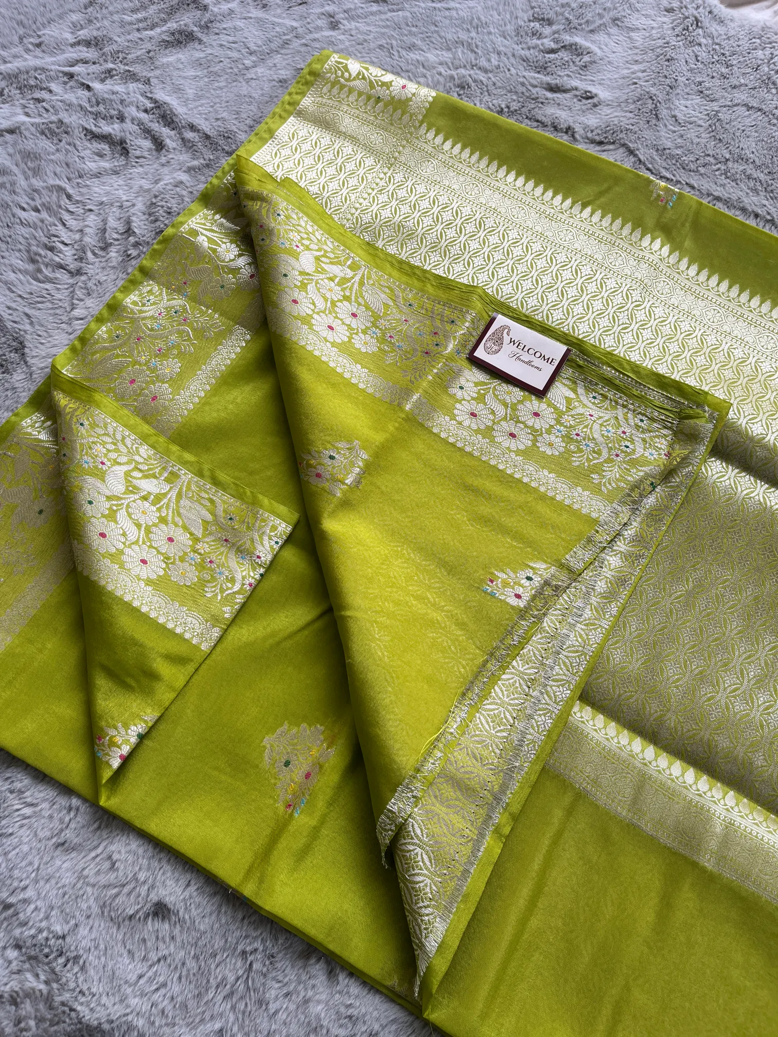 Pista Minakari Viscose Silk Banarasi Saree - Image 2