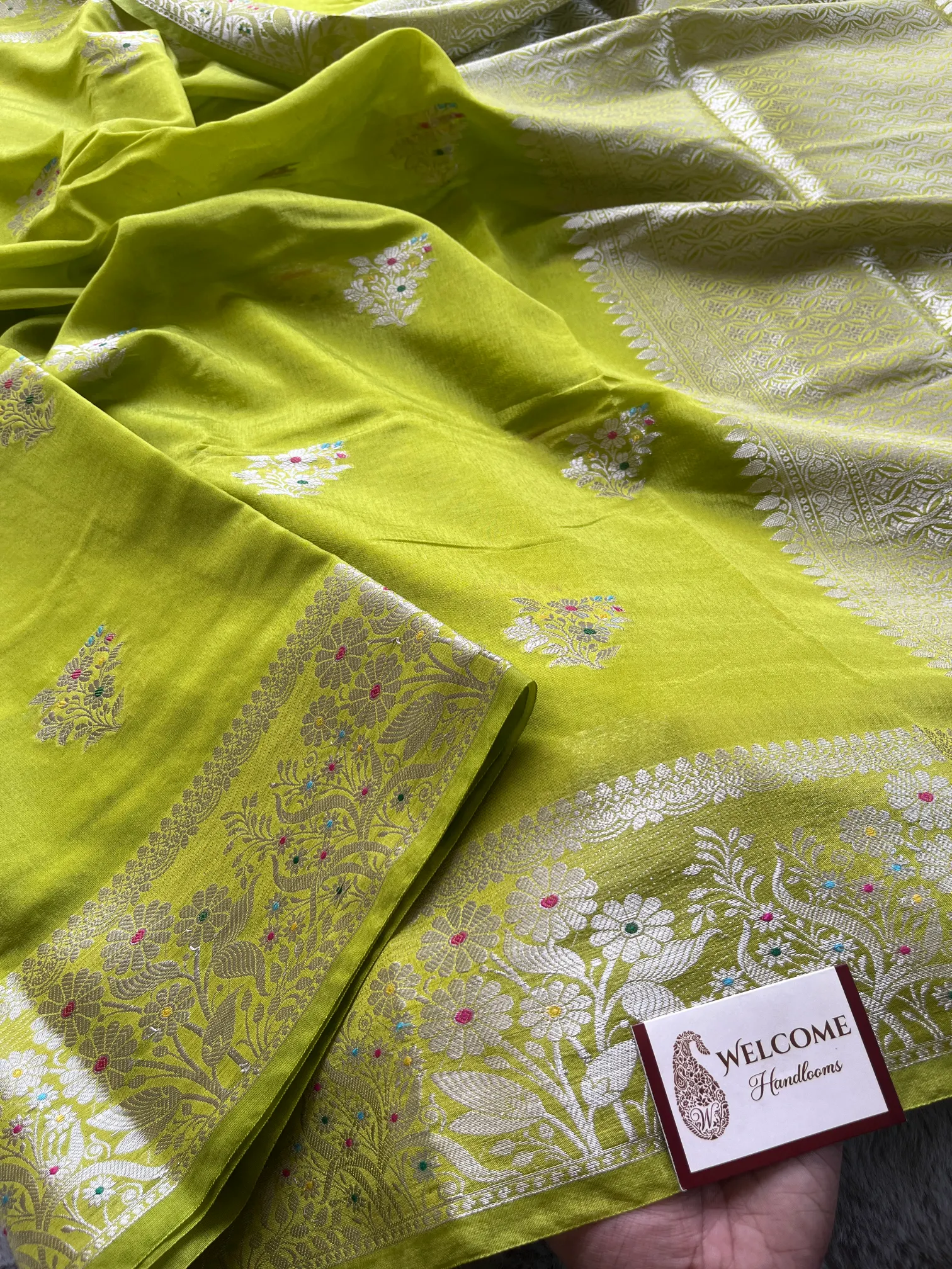 Pista Minakari Viscose Silk Banarasi Saree - Image 3