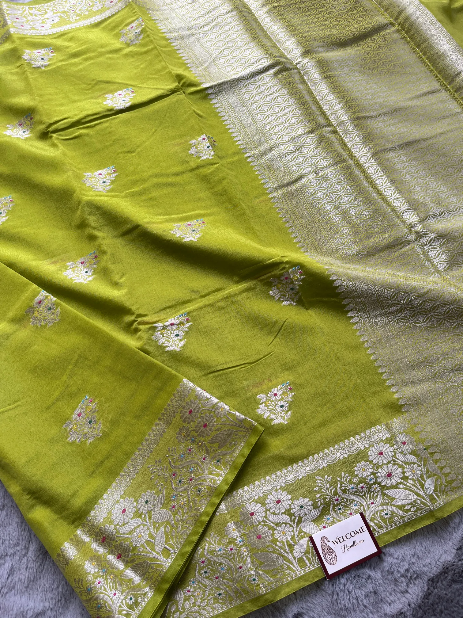 Pista Minakari Viscose Silk Banarasi Saree - Image 4