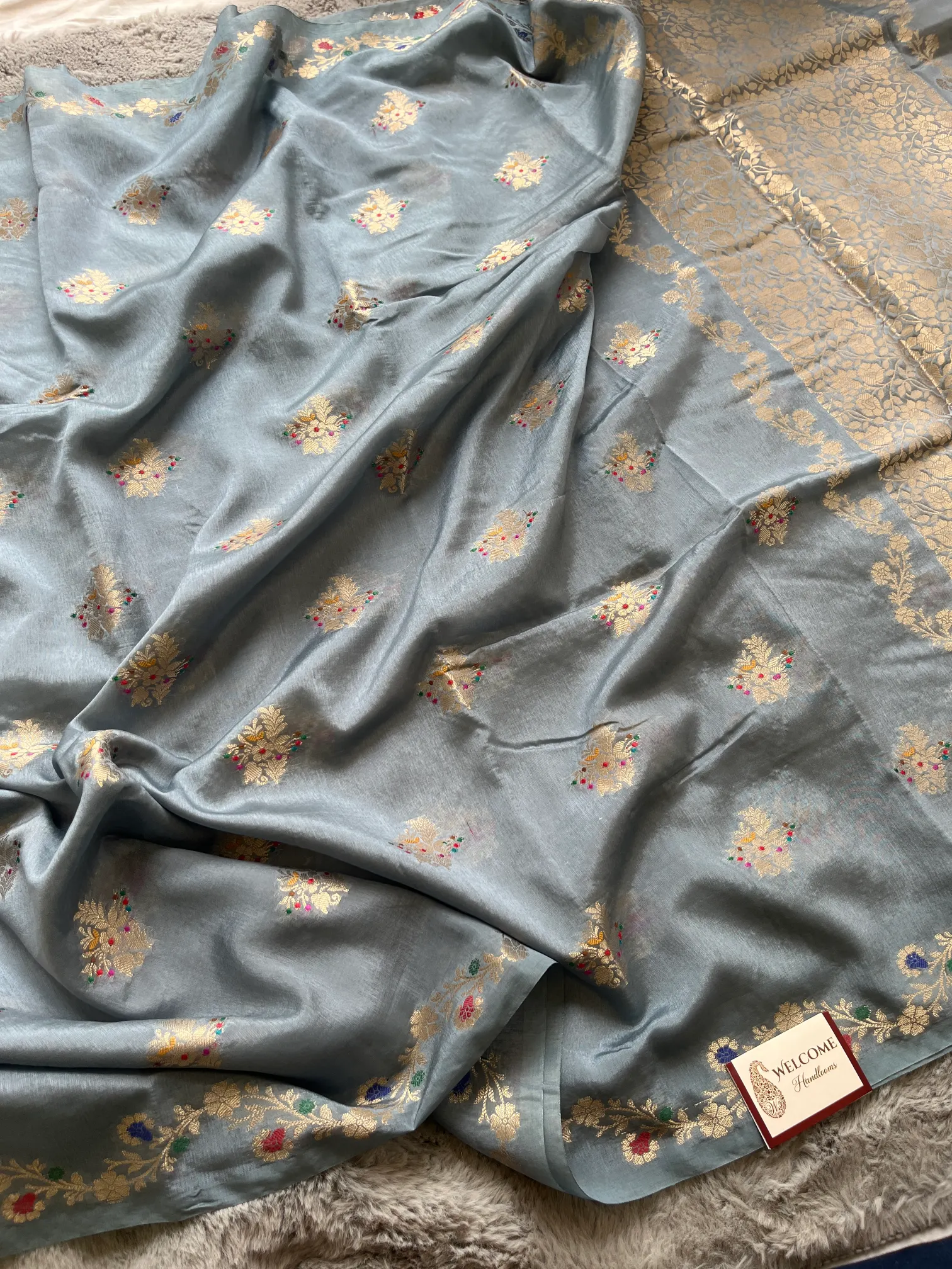 Grey Minakari Viscose Silk Banarasi Saree - Image 2