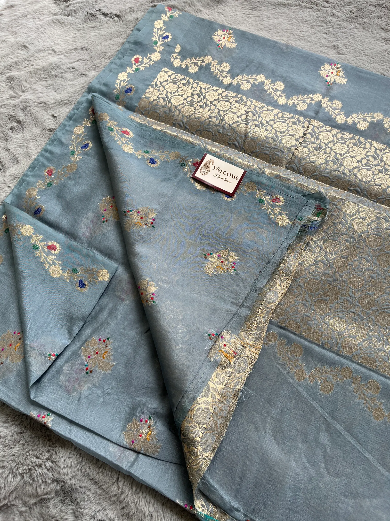 Grey Minakari Viscose Silk Banarasi Saree - Image 4